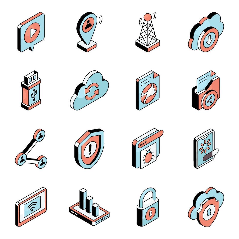 Pack of Device and Network Flat Icon vector