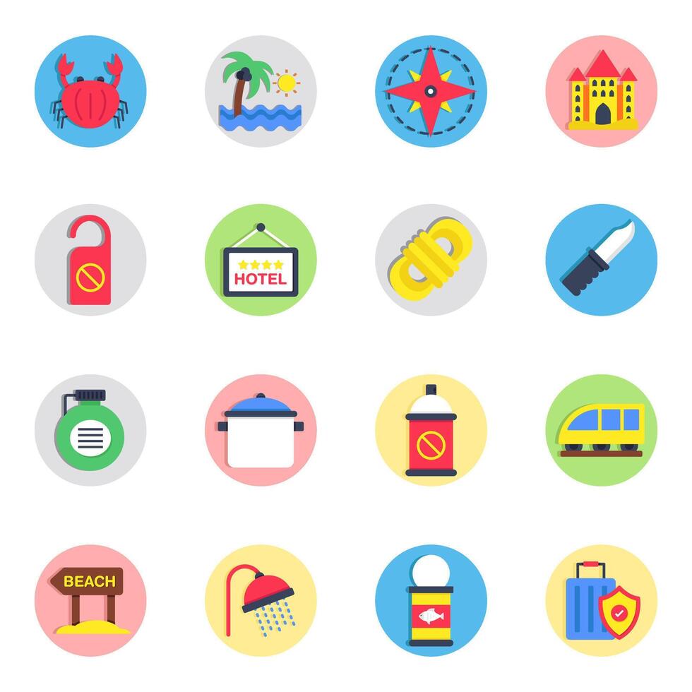 Set of Travel and Fun Flat Icons vector