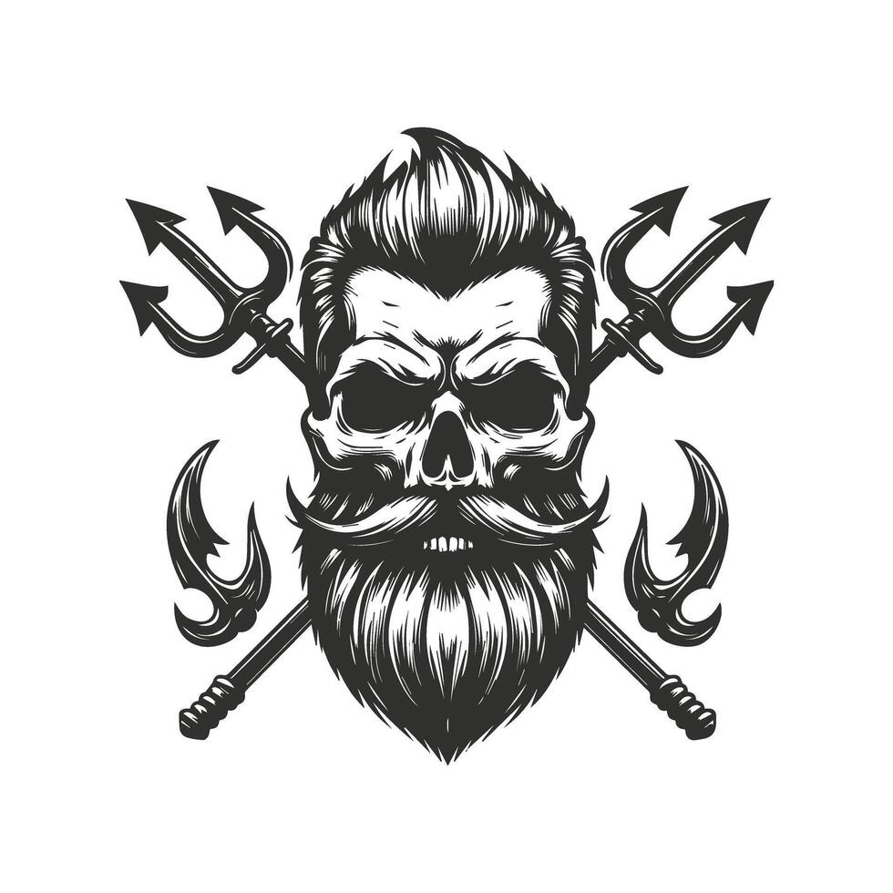 A skull with beard and two trident vector