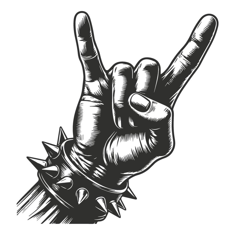 A rock hand with spiked fist and rock sign design vector