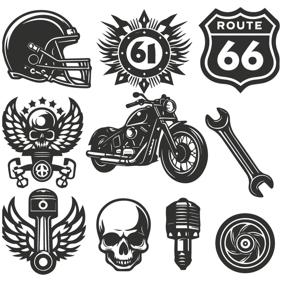 A collection of motorcycle emblems and symbols vector
