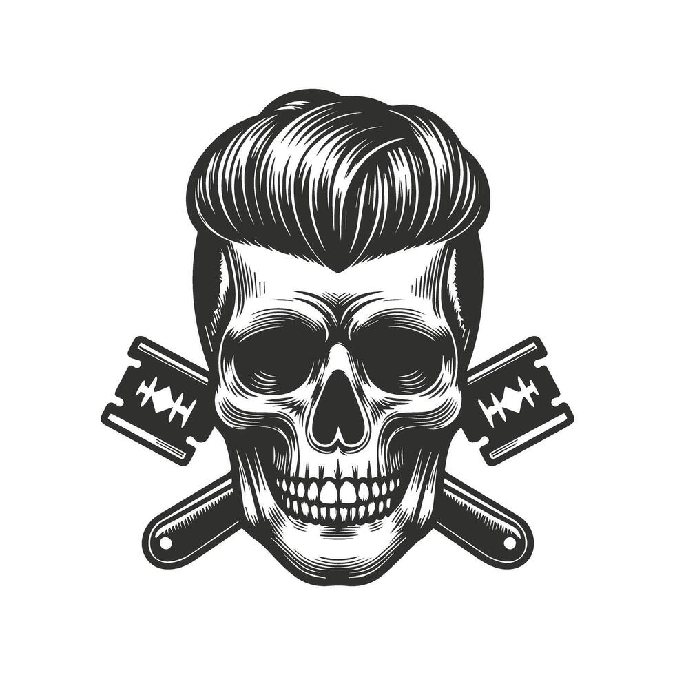 A skull with mohawk and two knives vector