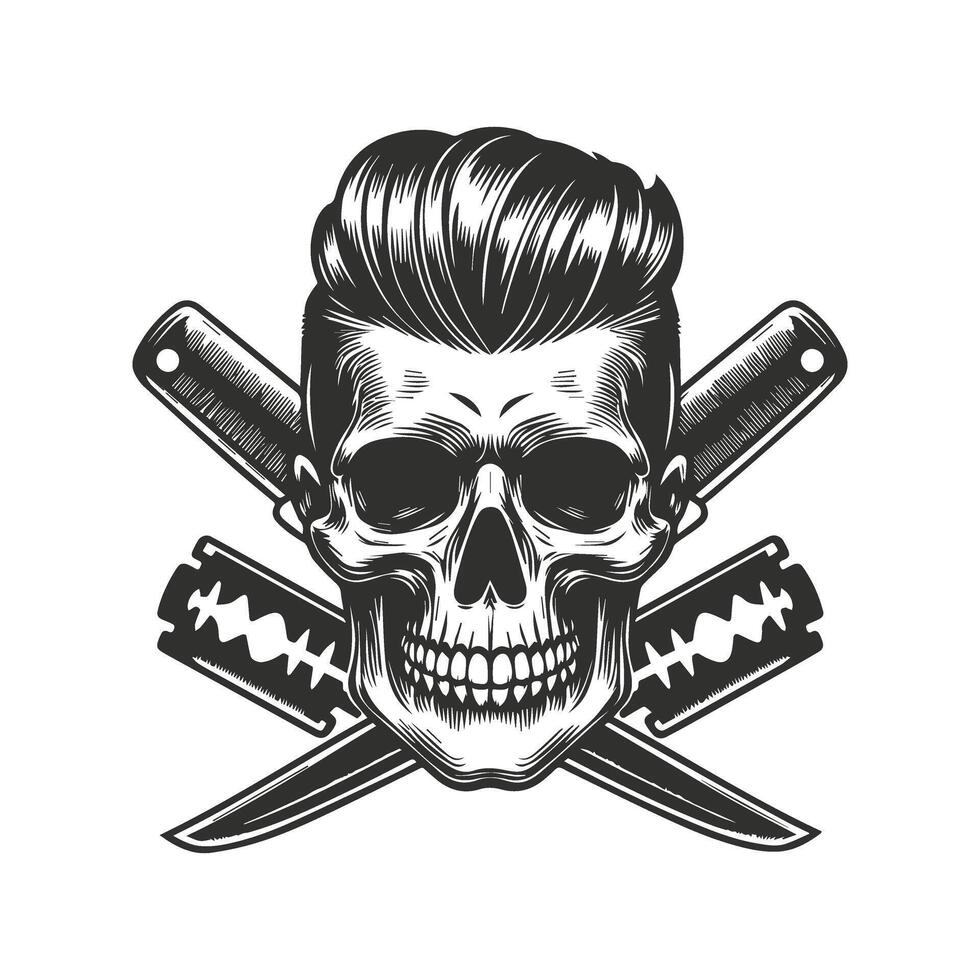 Skull with mohawk and two knives vector