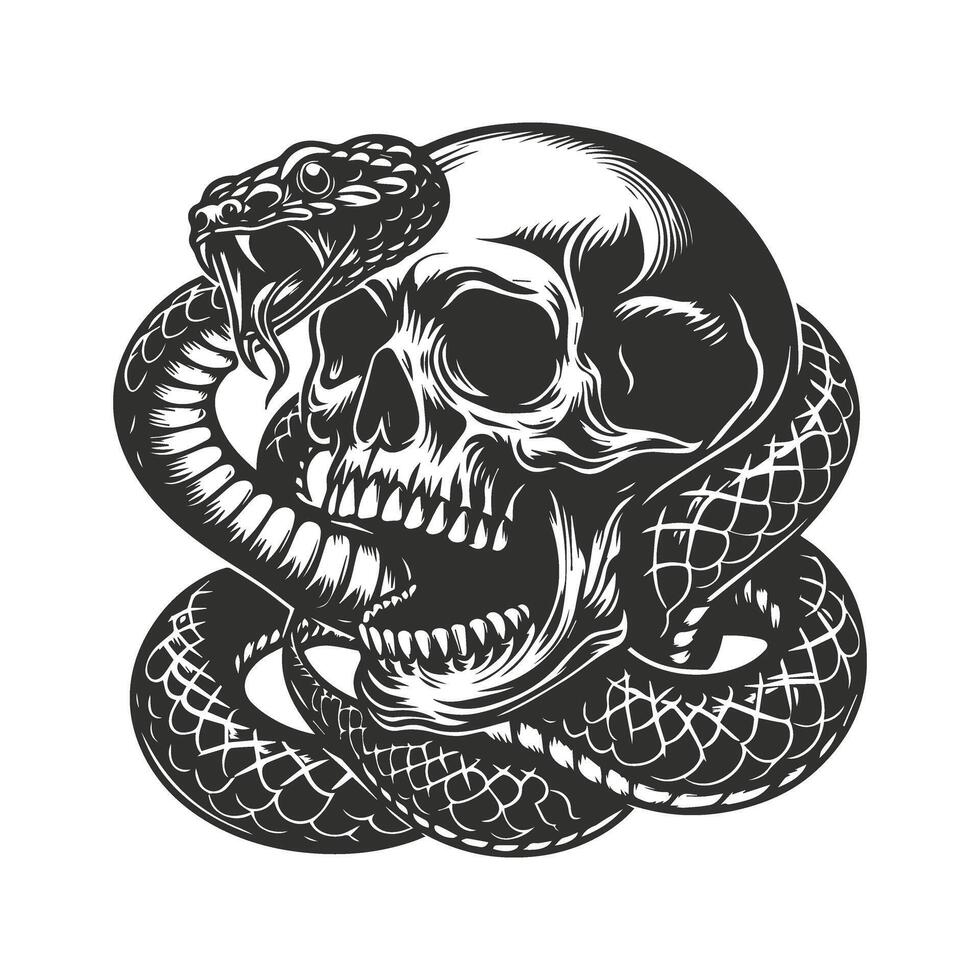 Snake entwined with skull template vector