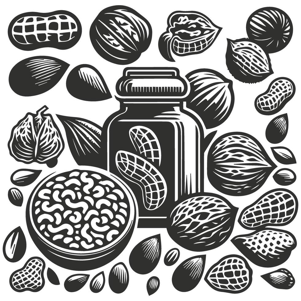 Peanut butter and nuts in a vintage style vector