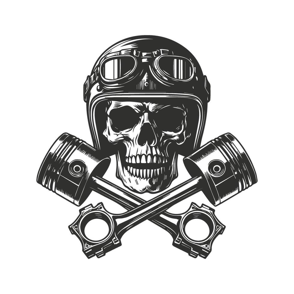 A skull wearing a helmet and holding two pistons vector