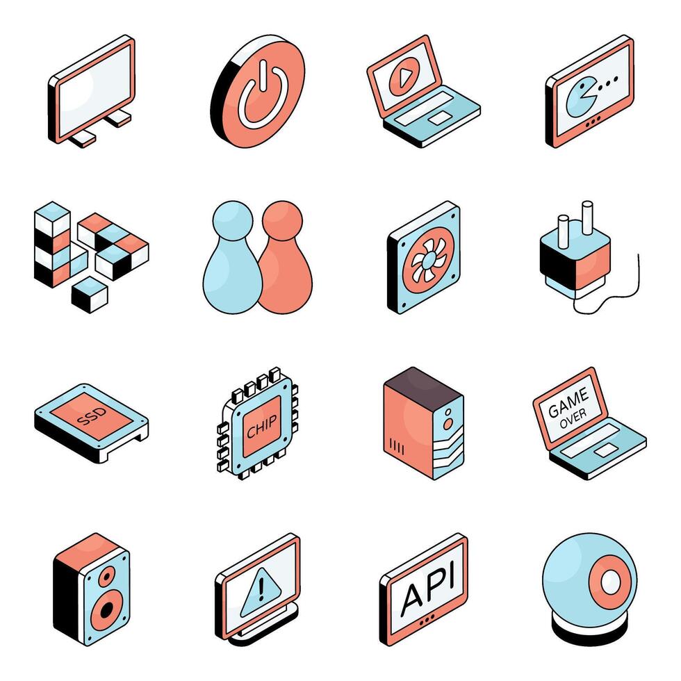 Set of Computer Accessories Flat Icons vector