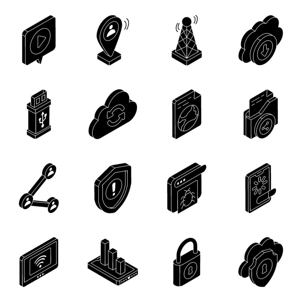 Pack of Device and Network Solid Icon vector