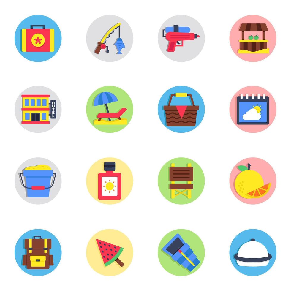 Set of Travel and Summer Flat Icons vector