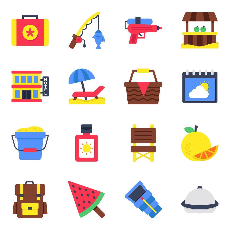 Set of Travel and Summer Flat Icons vector