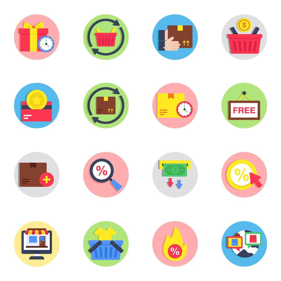 Set of Shopping and Commerce Flat Icons vector