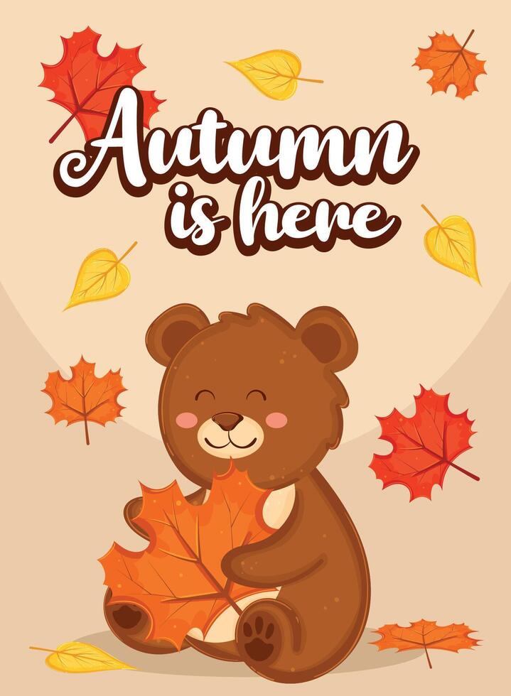Charming Bear with Leaf in Autumn Vibes Final vector