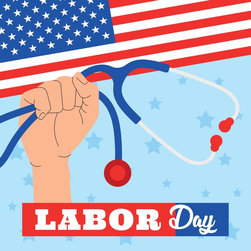 Labor Day graphic with fist holding stethoscope vector