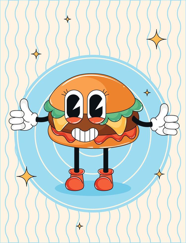 Cheerful cartoon burger character with big smile vector