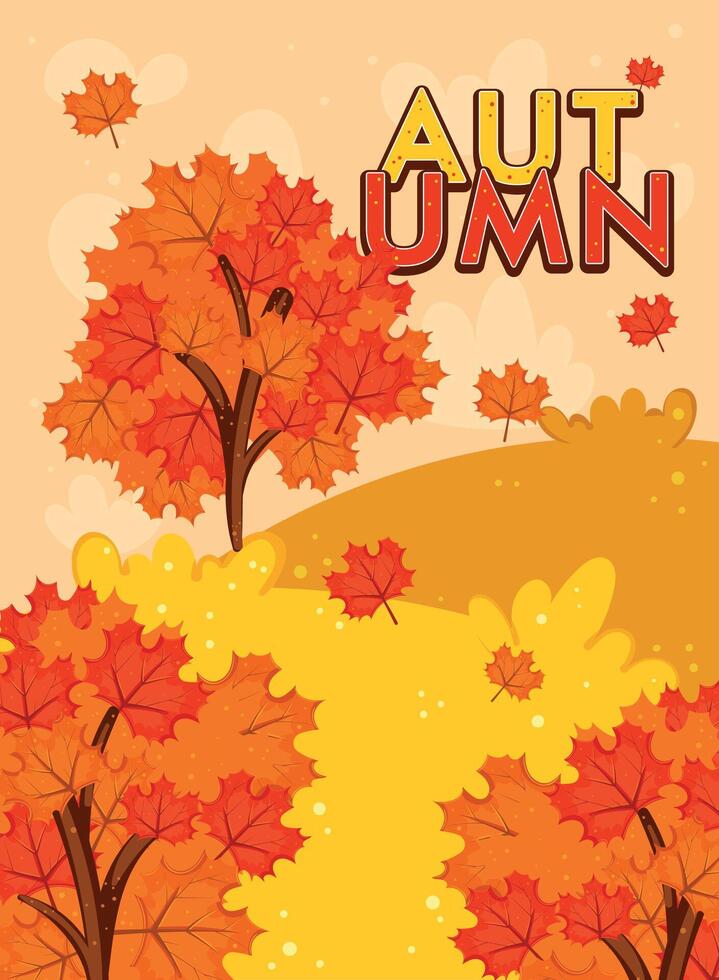 Colorful Autumn Scene with Falling Leaves, vector
