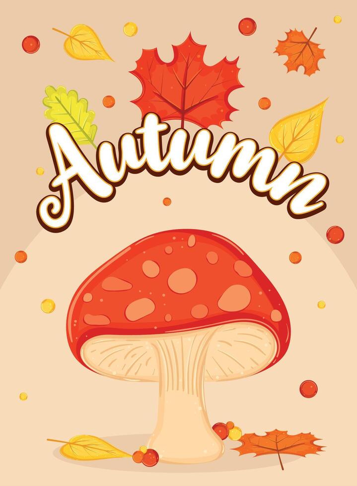 Mushroom with Leaf in Autumn Vibes Final vector