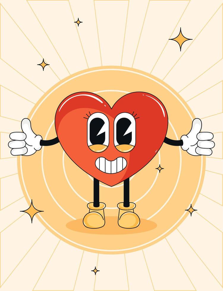 Smiling heart cartoon character with outstretched arms vector