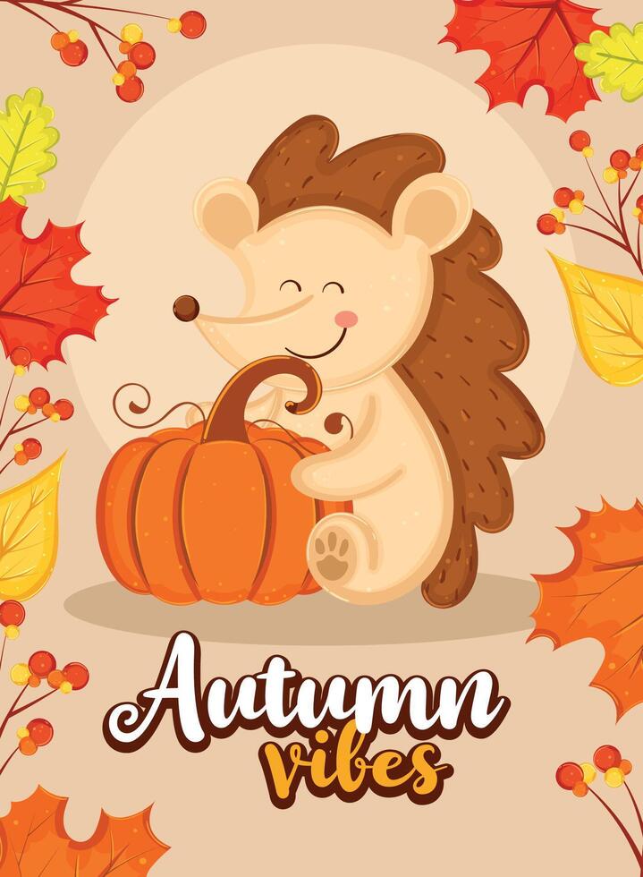 Charming Hedgehog with Pumpkin in Autumn Vibes Final vector