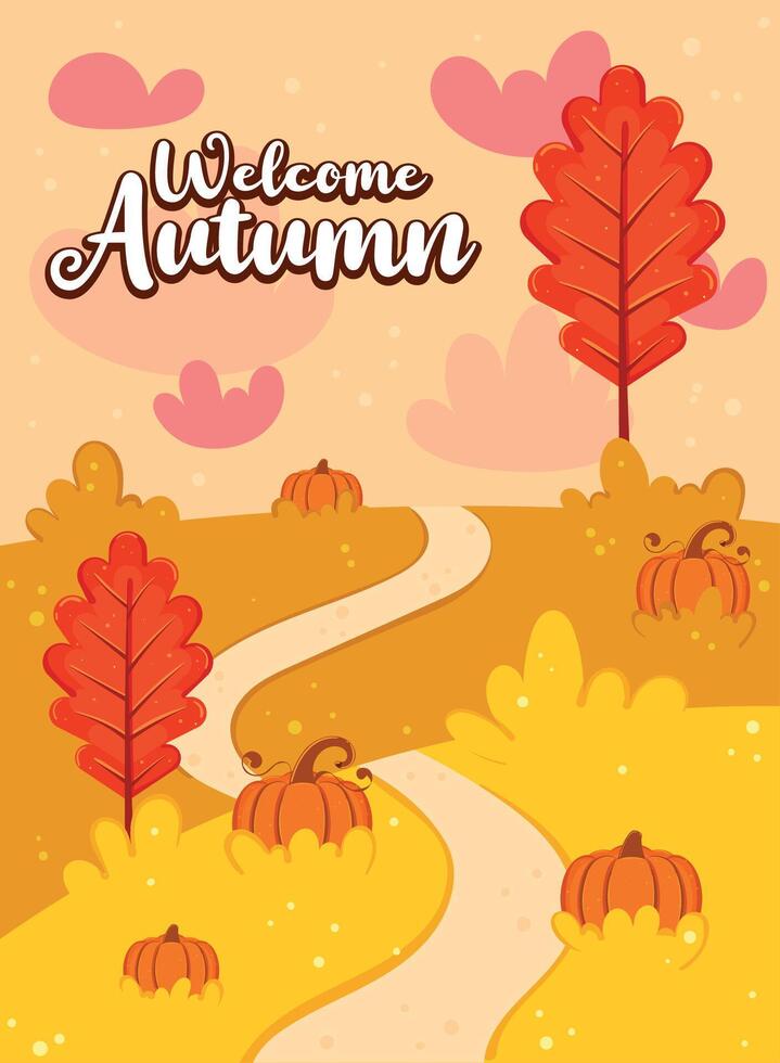 Winding Path with Pumpkins in Autumn Landscape vector