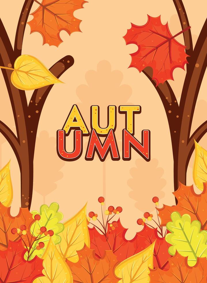 Colorful Autumn Scene with Falling Leaves, vector