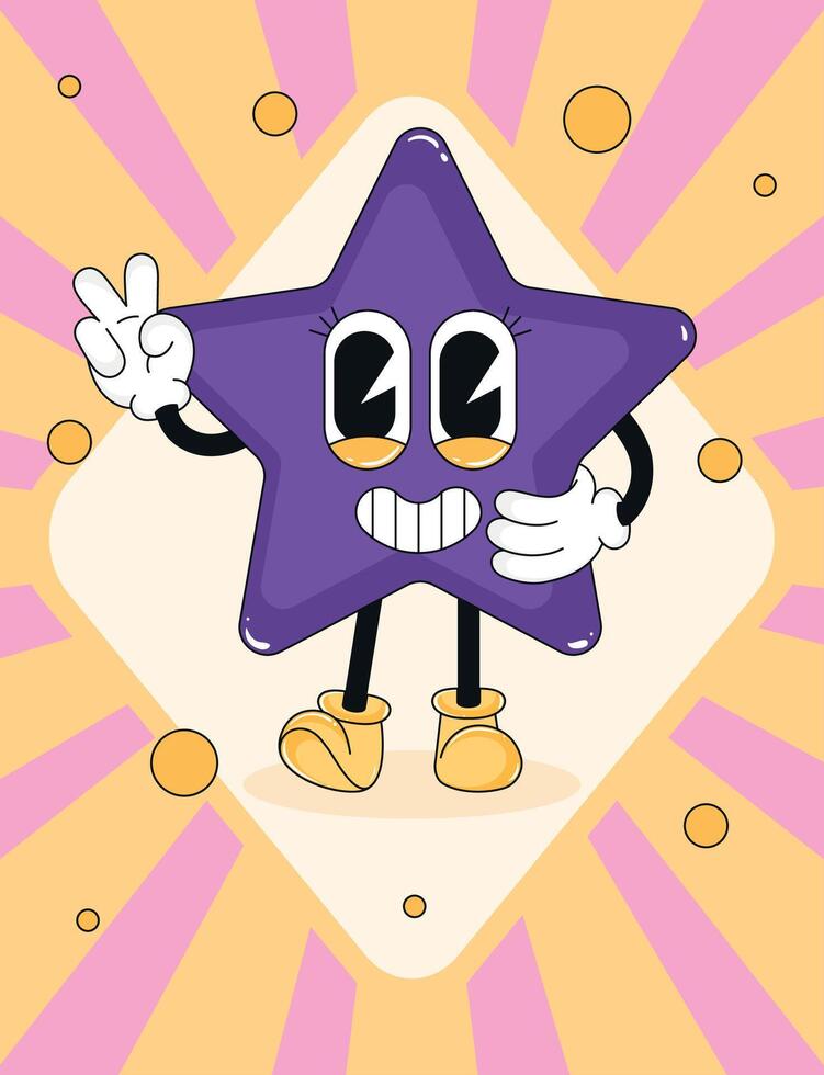 Purple star cartoon character making peace sign vector