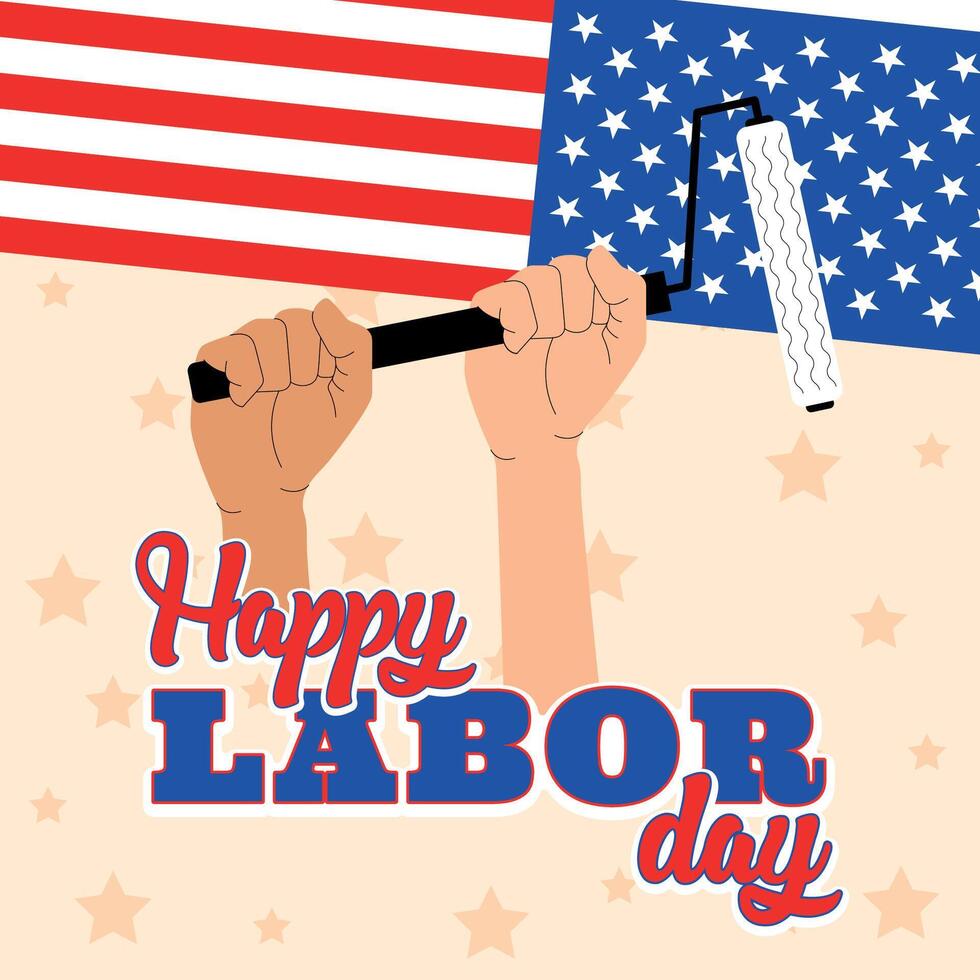 Labor Day graphic with raised hands holding paint roller vector