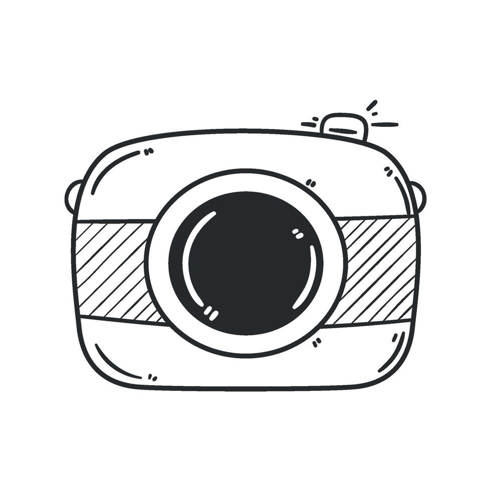 A camera icon in a line drawing vector