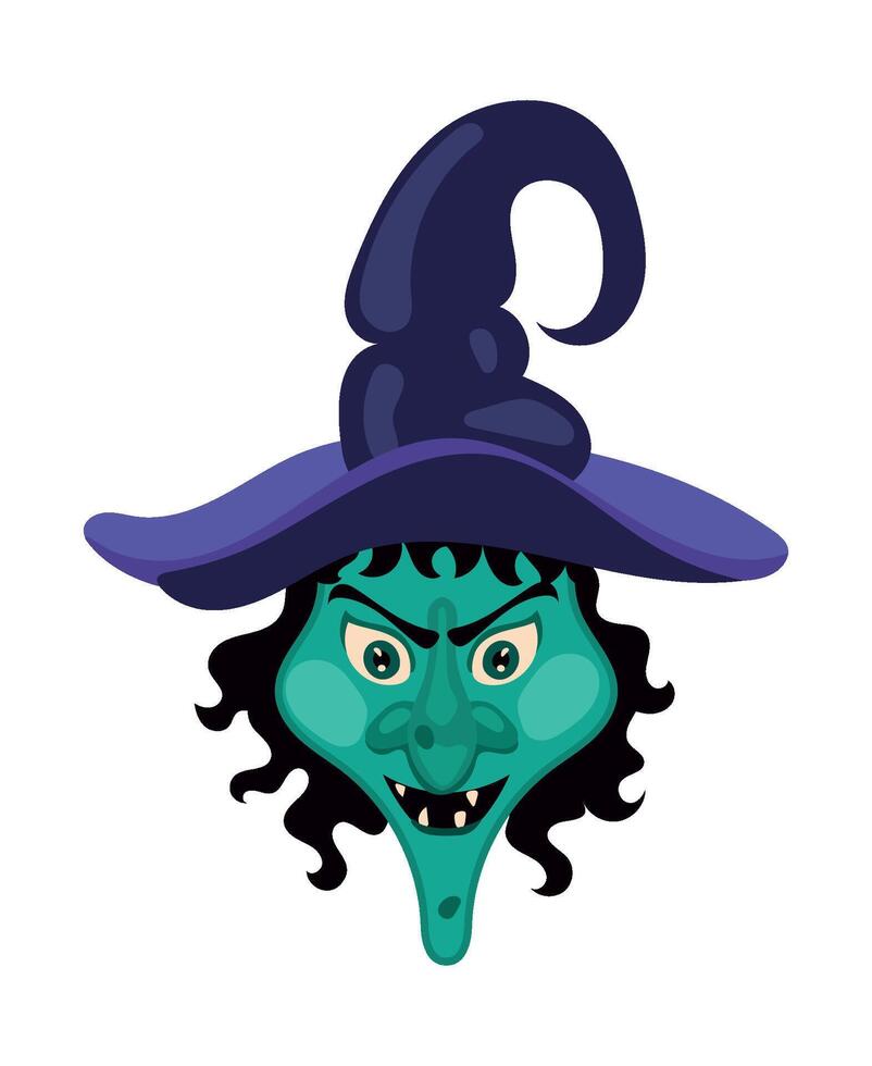 A cartoon witch with a green hat and black hair vector