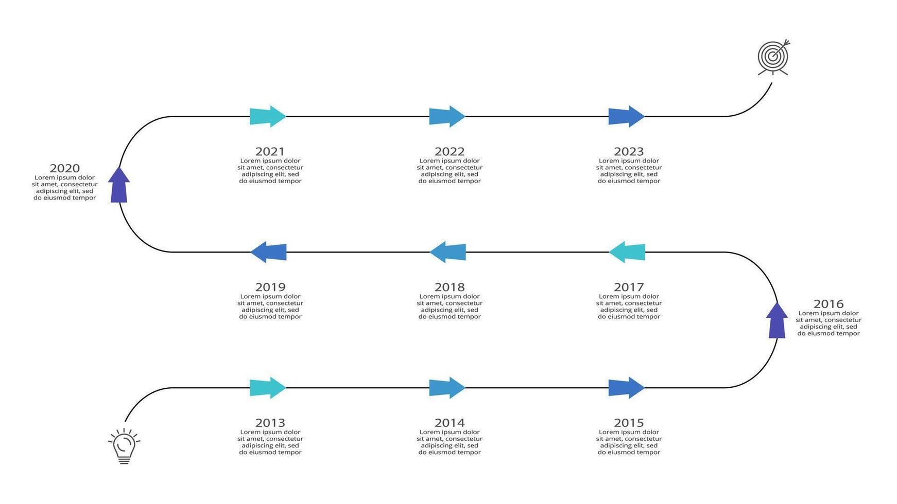 Timeline with 11 elements, infographic template for web, business, presentations, illustration vector