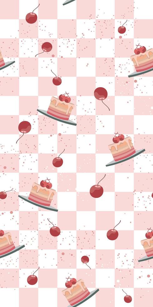 Pattern illustration with checkered background and randomly scattered pieces of pie. vector