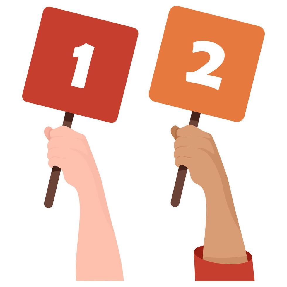 Numbers 1 and 2 on a square tablet in a woman's hand vector