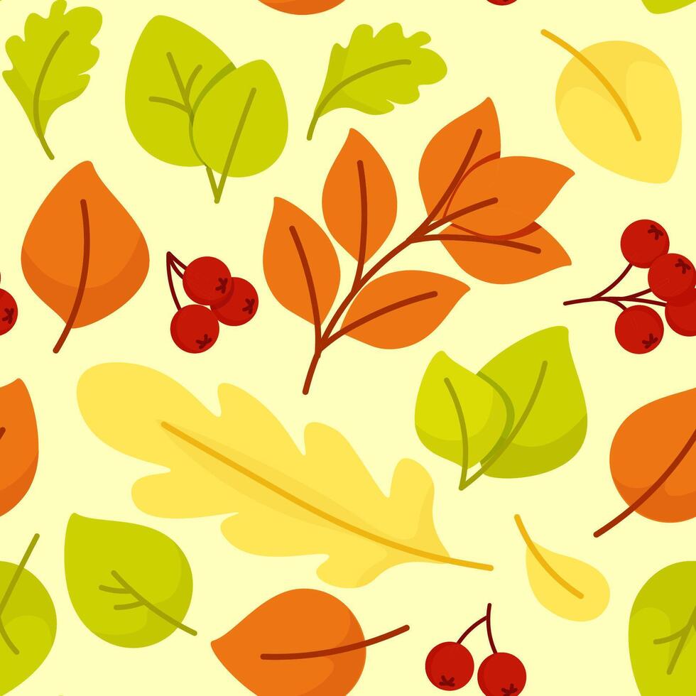 Autumn seamless pattern with leaves and berries vector