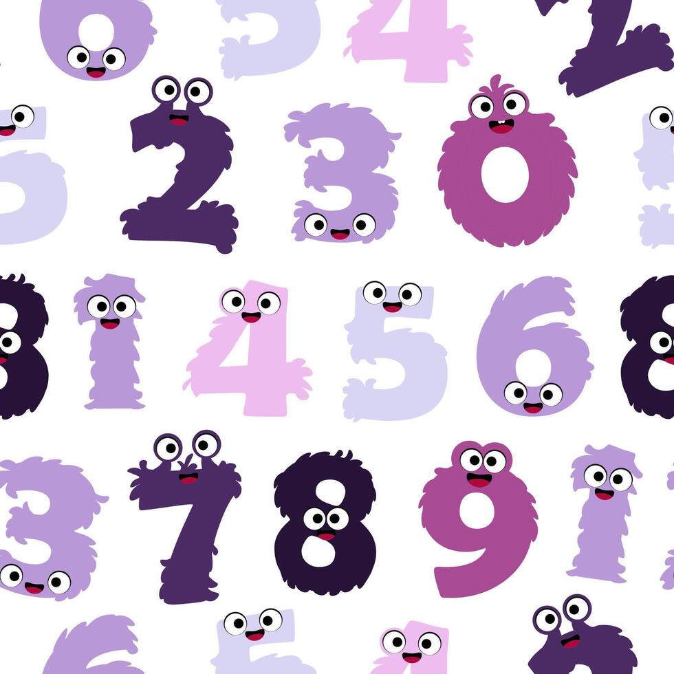 Seamless pattern of cartoon monster numbers vector