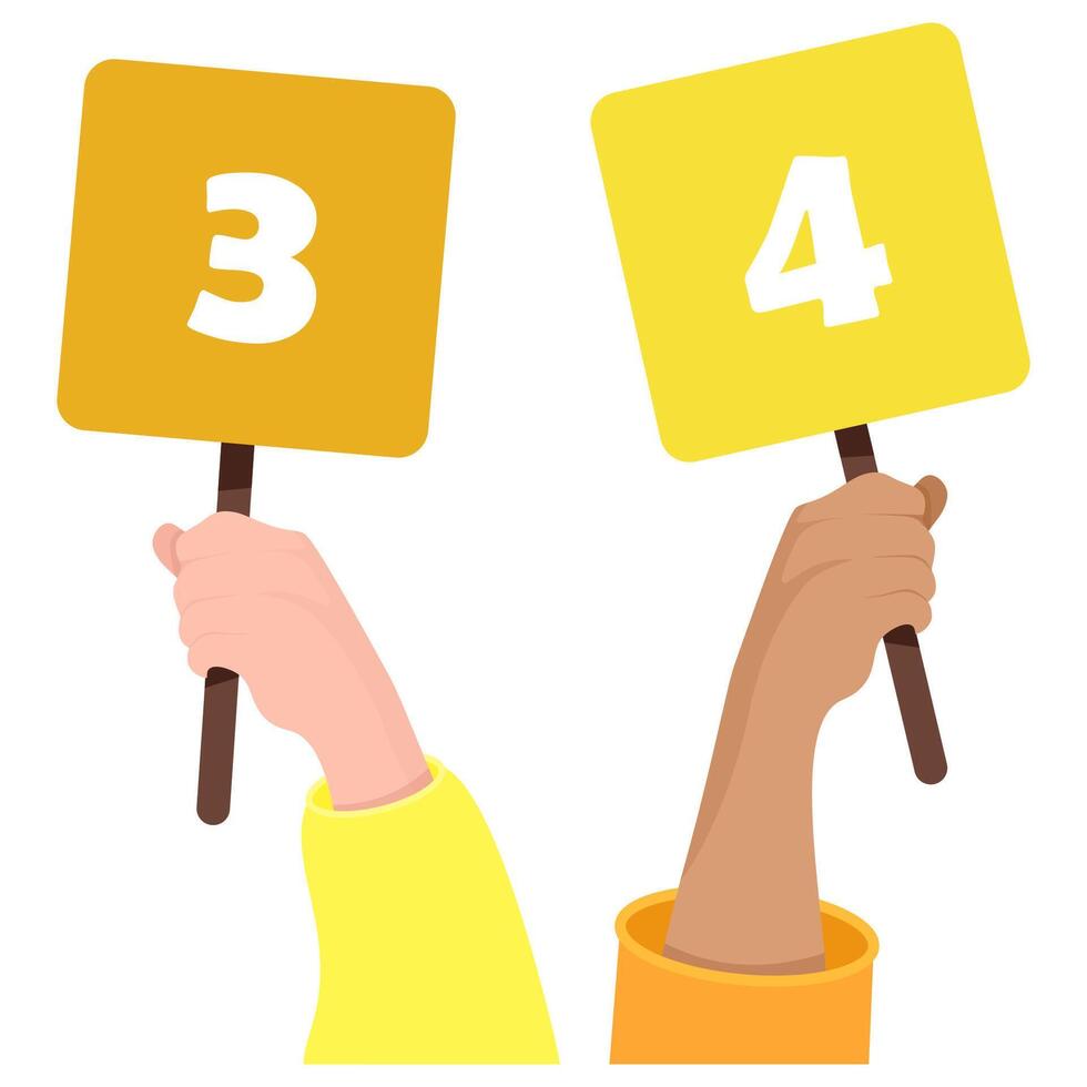 Numbers 3 and 4 on a square tablet in a woman's hand vector
