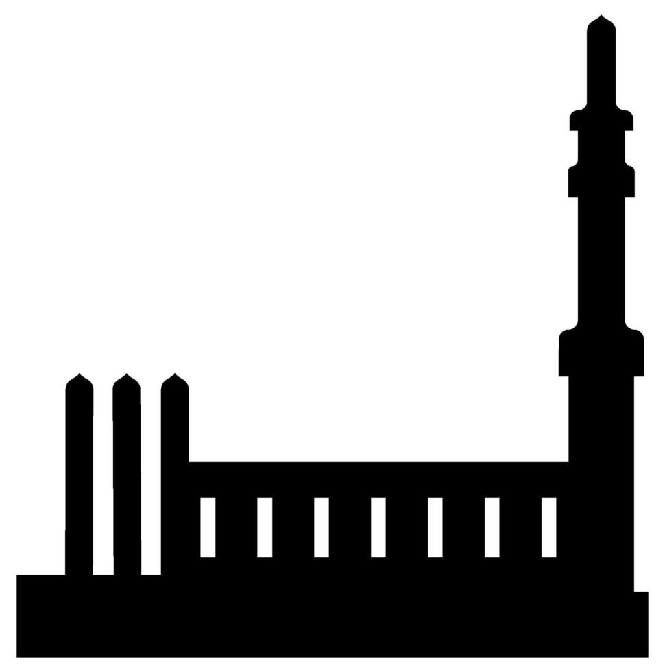 Arabic architecture mosque black silhouette. Mosque roof, Islamic cityscape panorama and minaret skyline silhouettes for Islamic holidays Ramadan, Eid Al-Adha, Eid Mubarak. Isolated vector