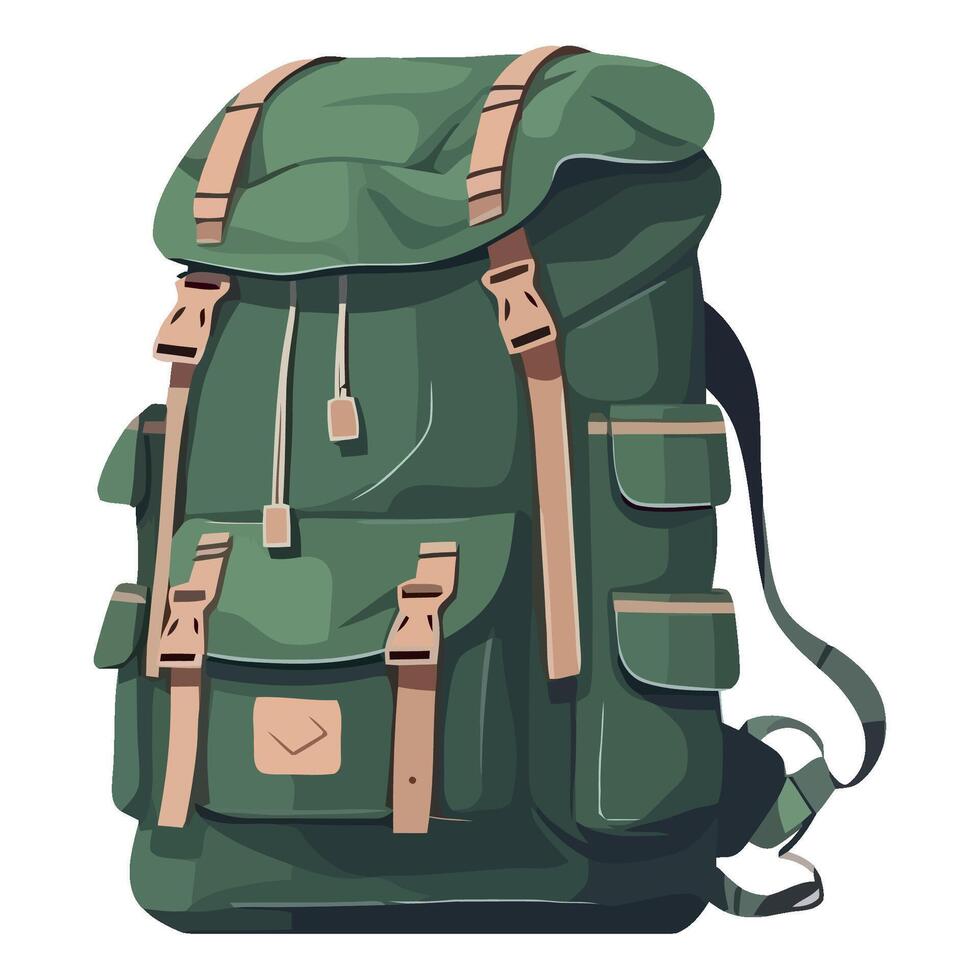 A green backpack with straps and straps vector