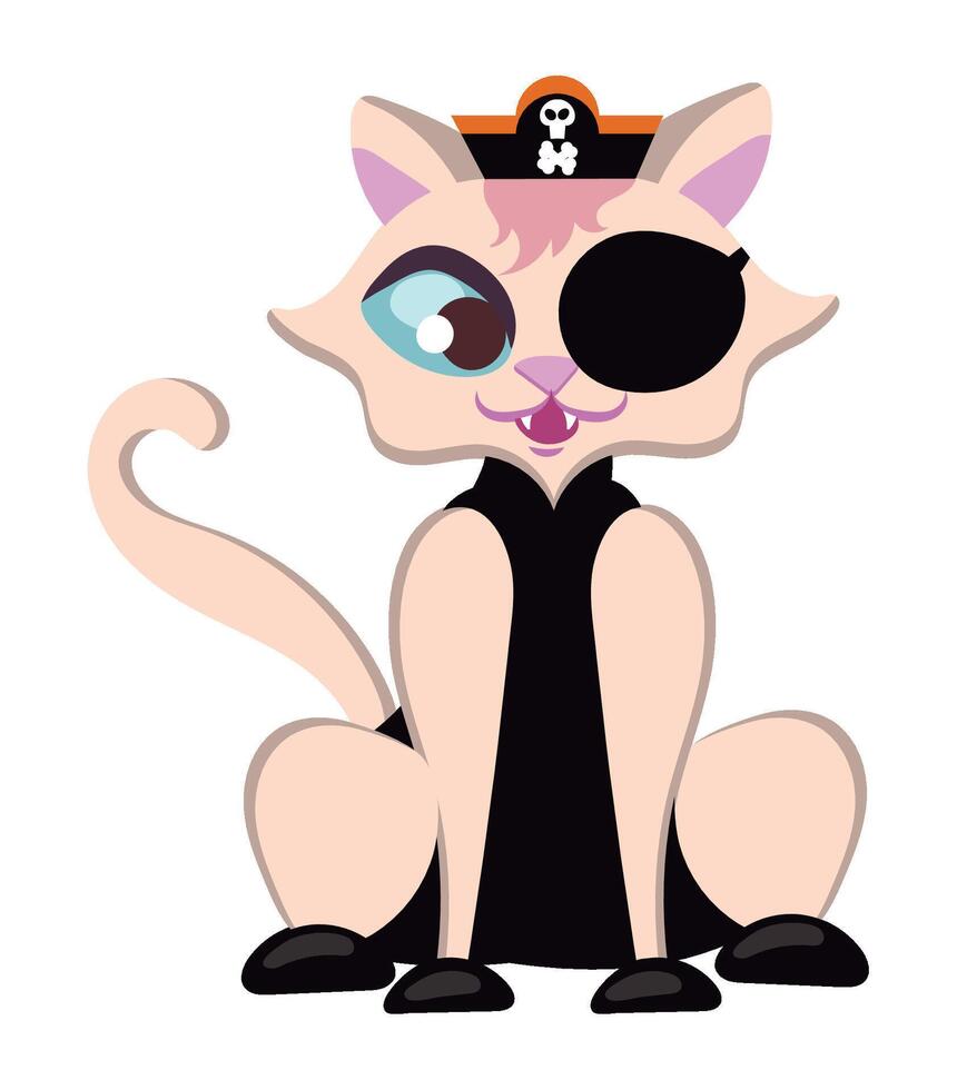 A cartoon cat wearing a pirate hat and eye patch vector