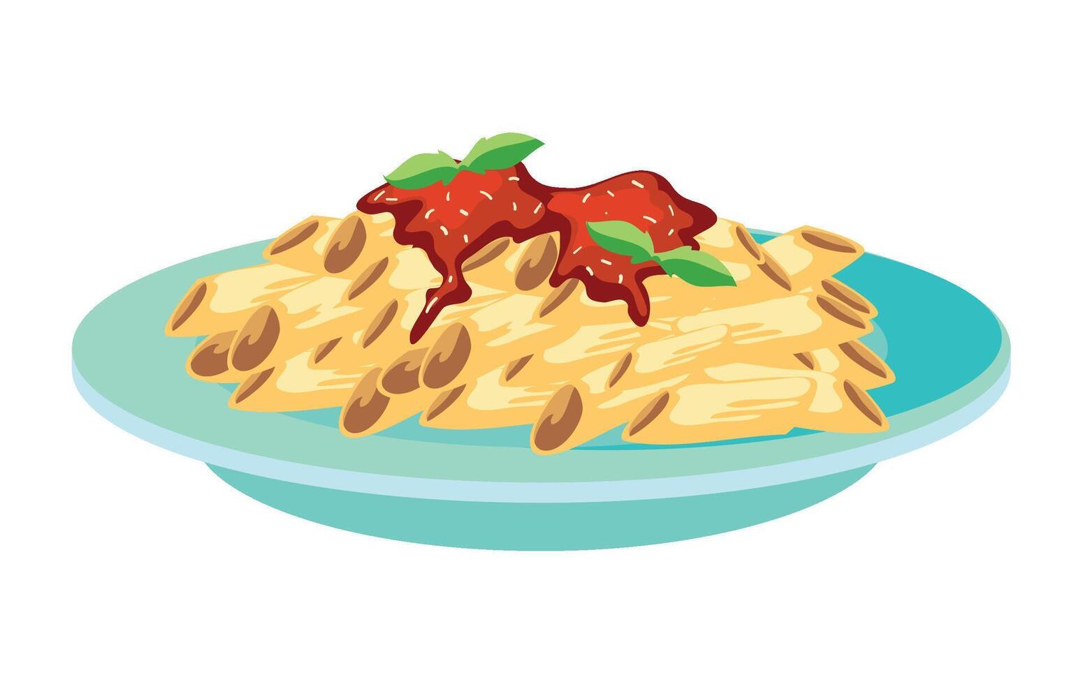 Pasta with tomato sauce and basil on a plate vector