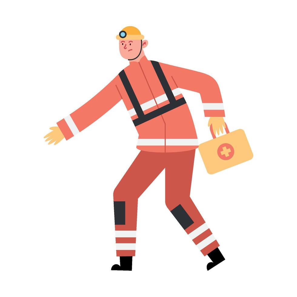 Fireman with first aid kit and first aid kit illustration vector