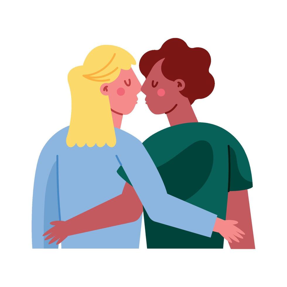 Two people are hugging and kissing each other vector