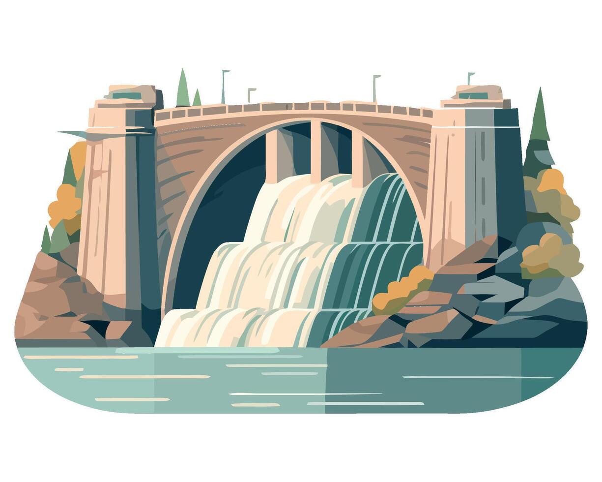 An illustration of a waterfall with a bridge vector