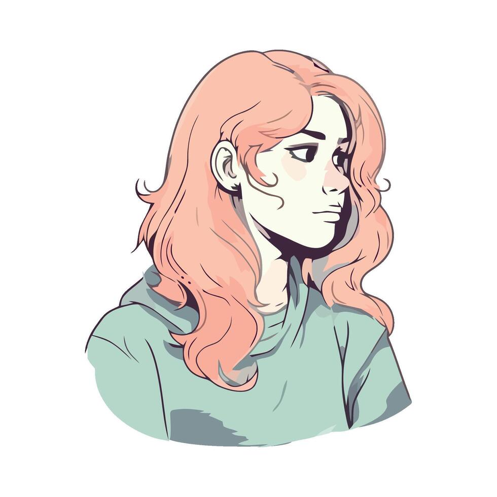 A drawing of a girl with pink hair vector