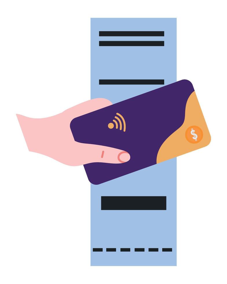 A hand holding a credit card and a receipt vector