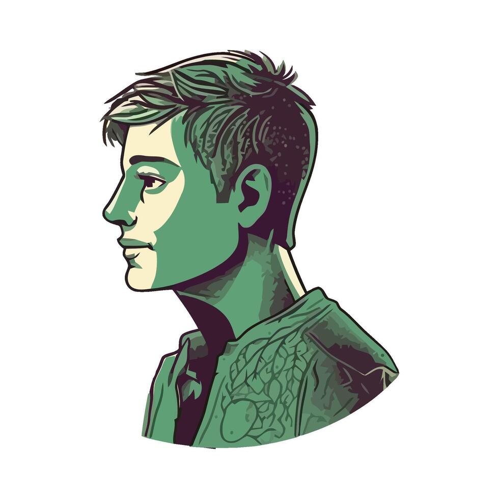 A drawing of a man with short hair and green eyes vector