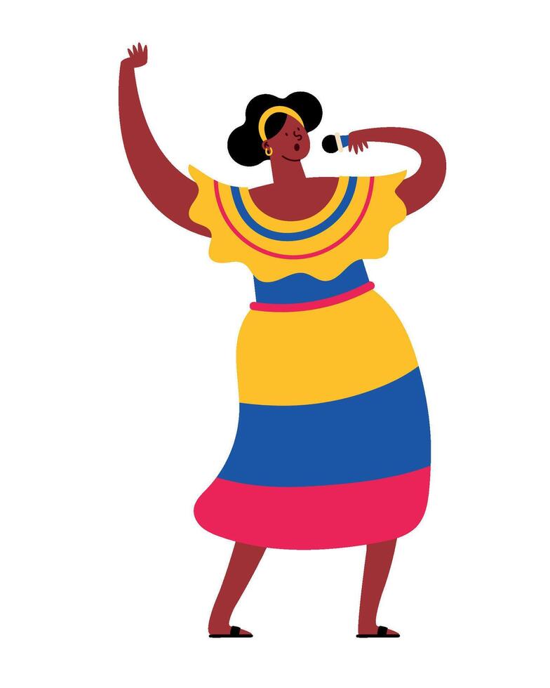 A woman in a colorful dress singing into a microphone vector