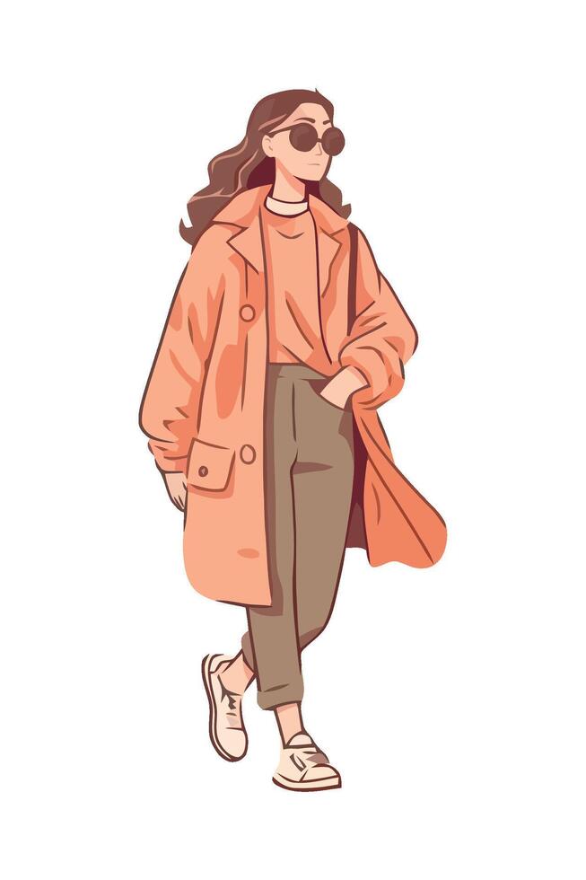 A cartoon woman in an orange coat and sunglasses vector