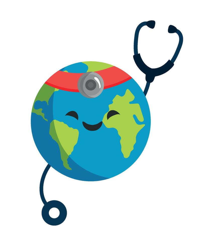 A cartoon earth with a stethoscope on its head vector