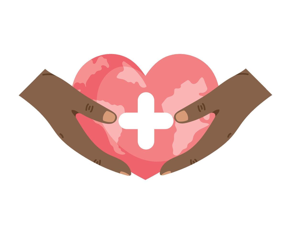 Hands holding a heart with a cross on it vector