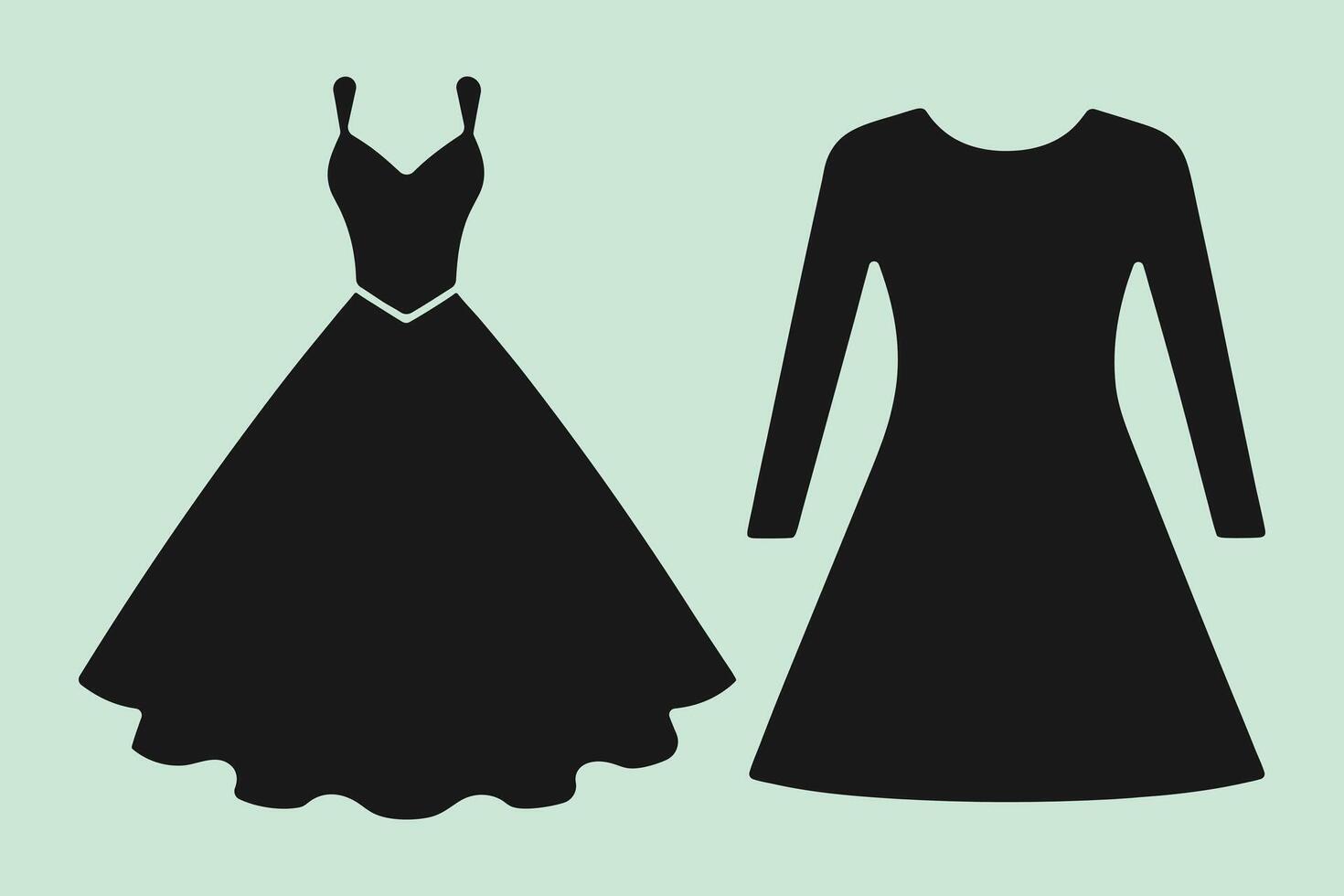 Dress Silhouette Icon Collection. Women Dress Icon. Black Dress Symbol. Girl Fashion. vector