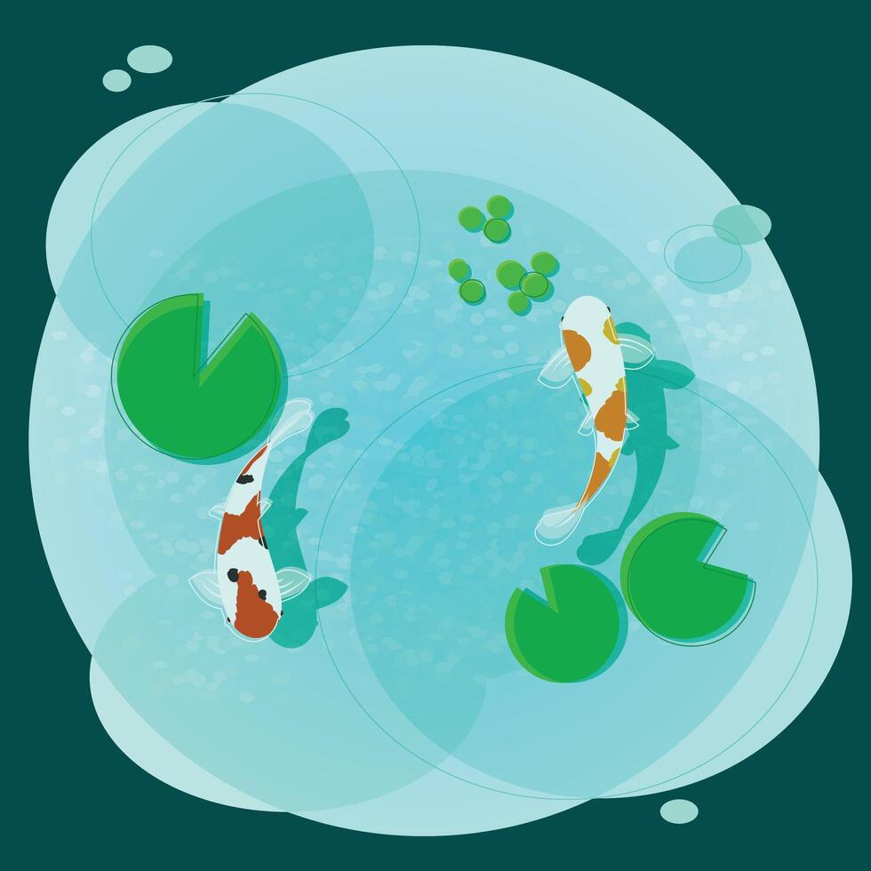 A stylized illustration of a koi pond with fish and lily pads vector